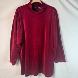 Vintage Liz Claiborne Liz Sport Top Women XL Red Velvet Mock Neck Preppy Chic